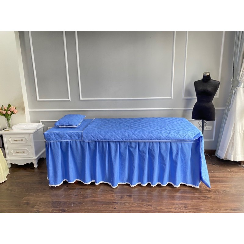 Bộ Ga giường spa chất satin gồm Ga - chăn đắp và vỏ gối ( hàng may 3 ngày có)