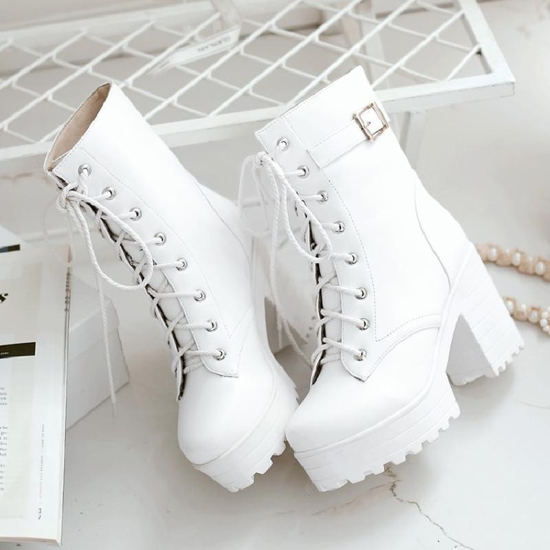 [order/ko có sẵn] boots nữ đen nâu trắng cao 10cm | BigBuy360 - bigbuy360.vn