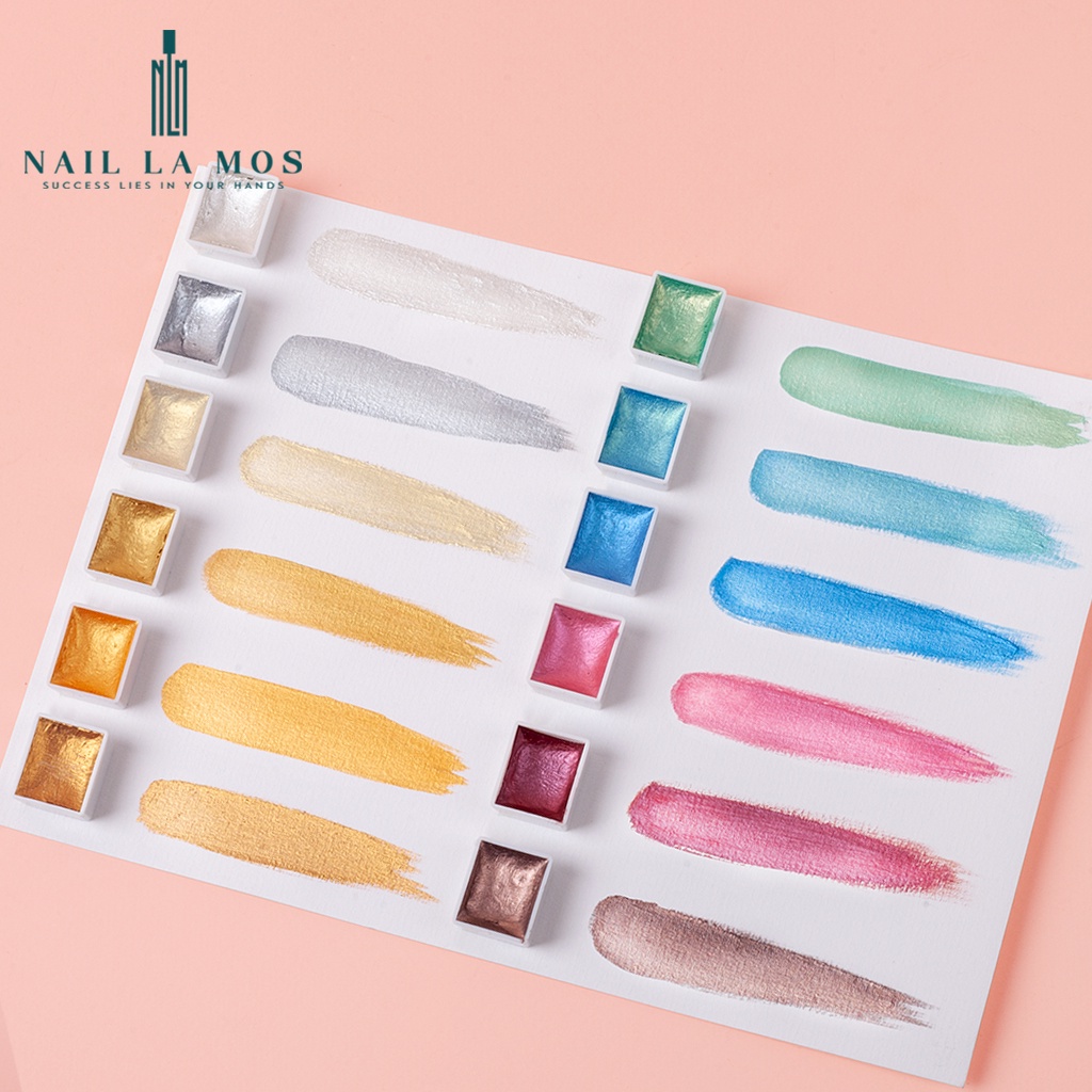 Set màu nước vẽ móng dạng nén 6 ô, 12 ô - Màu nhũ khô vẽ nail lấp lánh sang chảnh rất đẹp