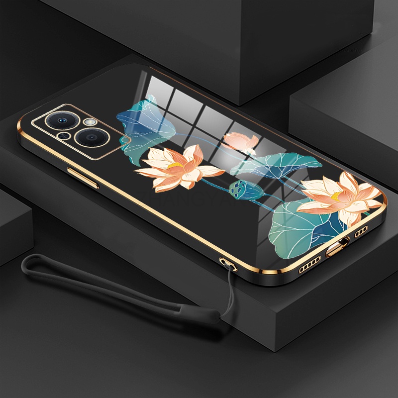 ốp lưng oppo reno 7z 5g a96 ốp điện thoại oppo reno 7z 5g a96 Ốp Điện Thoại TPU Dẻo Mạ Màu Họa Tiết Hoa Sen Sang Trọng