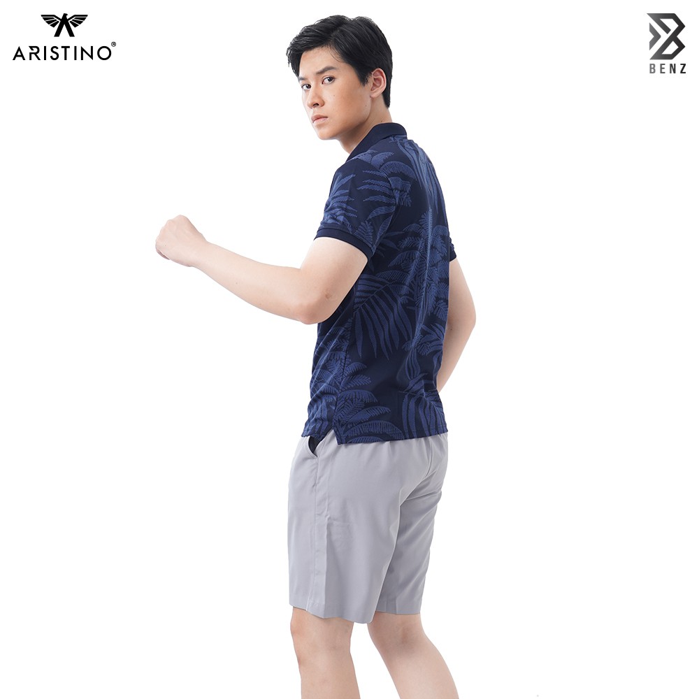 Áo thun nam Aristino màu  Xanh tím than, Chất liệu Cotton dệt rib bo khỏe khoắn - APS041S9 BENZMEN