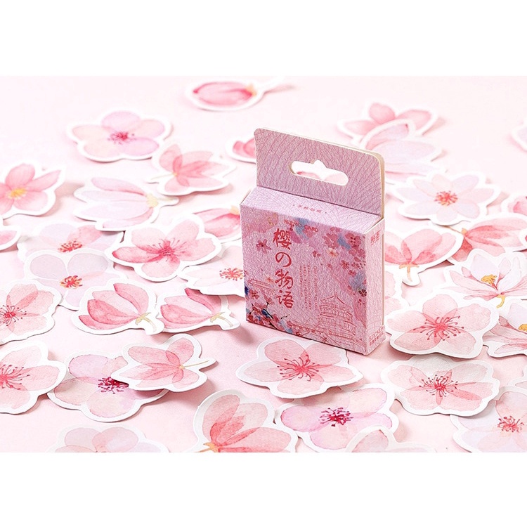 Set 45 Miếng Dán Hình Hoa Anh Đào Trang Trí Sổ Tay Nhật Ký DIY