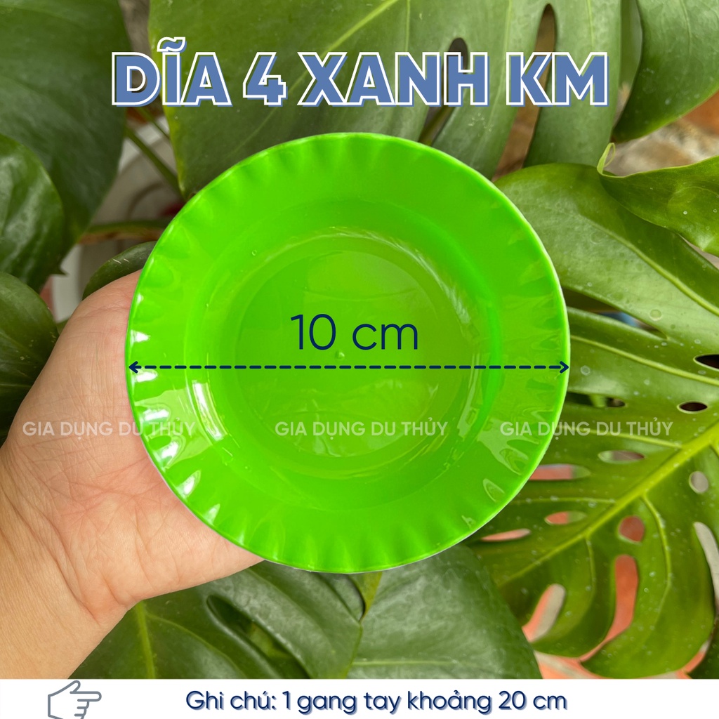 Dĩa nhựa tròn nhỏ giá rẻ màu trắng trong, màu xanh lá chất liệu nhựa PE không vỡ của gia dụng Du Thủy