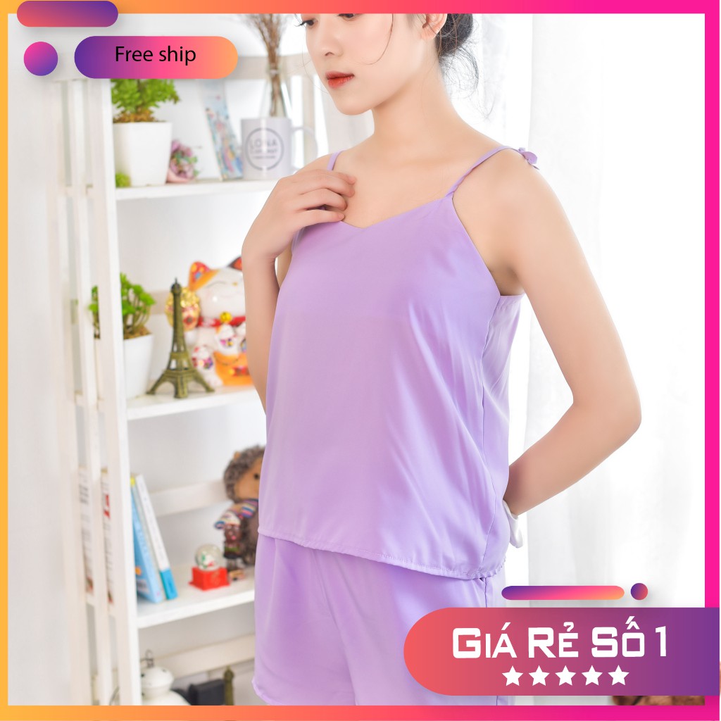 [HÀNG CÓ SẴN] Bộ ngủ 2 dây buộc nơ họa tiết xinh xắn - MÀU XINH HOT TREND