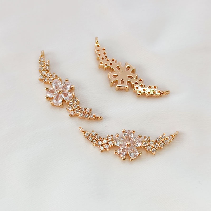 Phụ Kiện Trang Sức Hình Chữ V Đính Đá Zircon Mạ Vàng 14K Nhiều Màu Sắc DIY