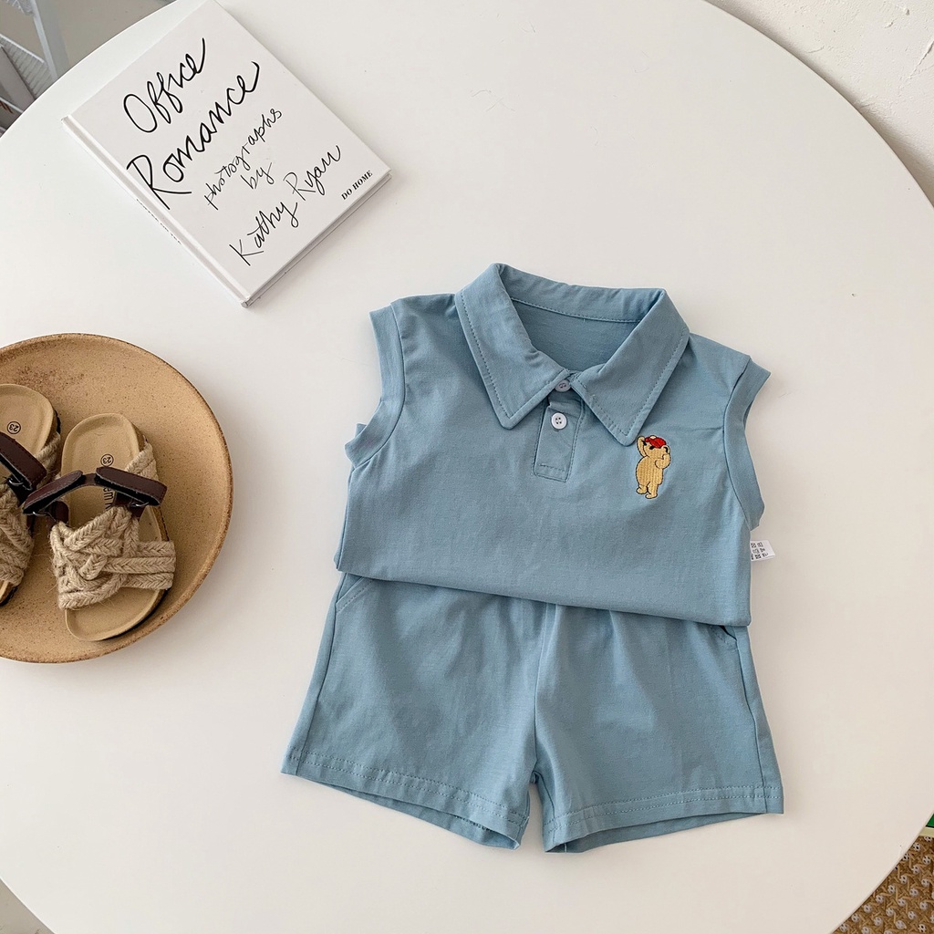 Set Áo Thun Polo Sát Nách + Quần Short Cotton Cho Bé