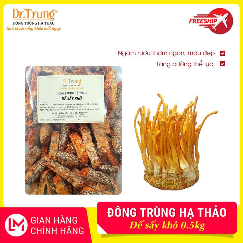 Đông trùng hạ thảo DR. TRUNG (ĐẾ SẤY KHÔ) Gói 500 Gram - Ngâm rượu, Pha trà rất thơm ngon, bổ dưỡng, giúp tăng miễn dịch