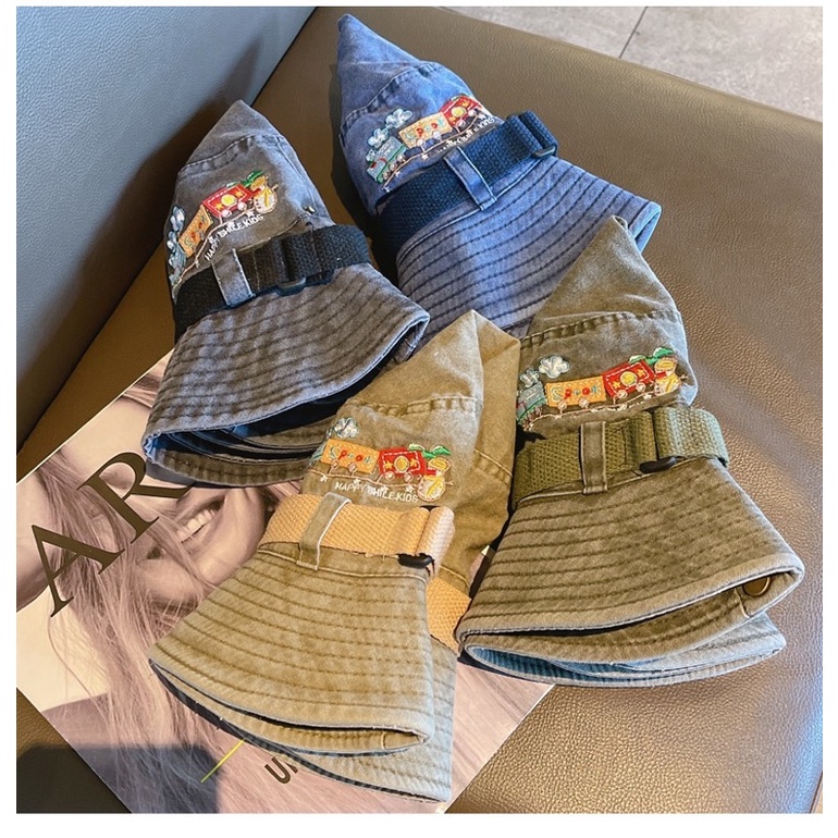 Mũ cao bồi vải demin cá tính thêu hình xe lửa cute