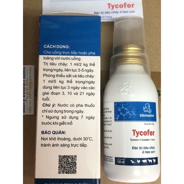 Tycofer 120ml uống hỗ trợ đường ruột cho heo con, bê nghé, dê cừu con