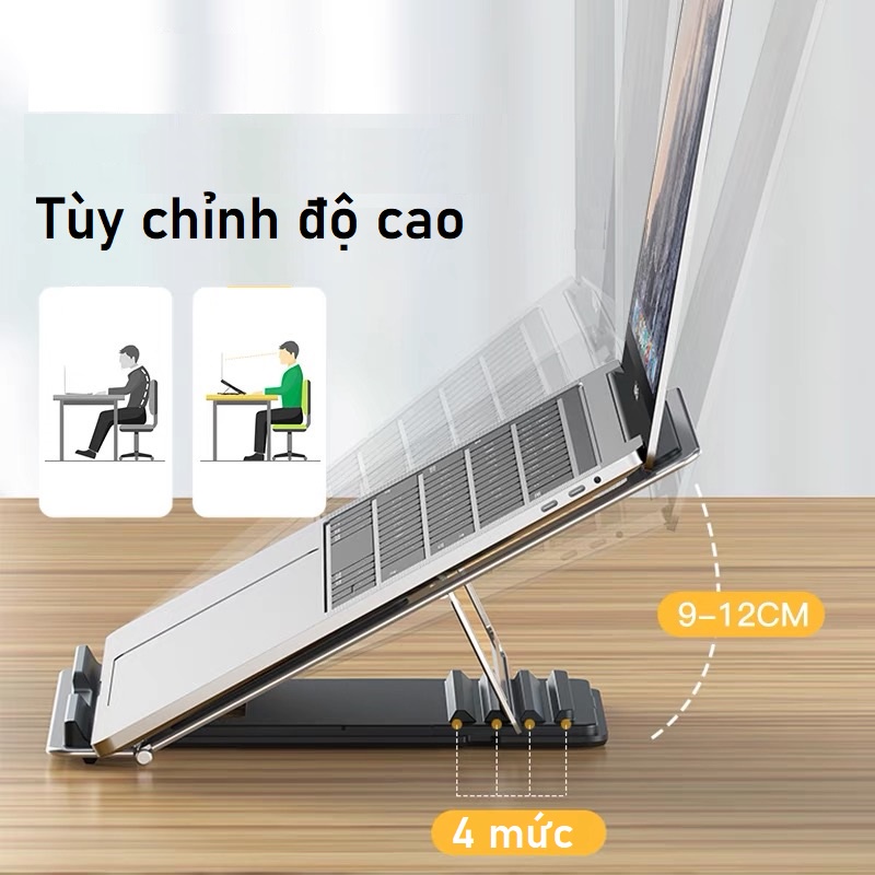 Kệ đỡ laptop nhôm tản nhiệt cho ipad, laptop, macbook có thể gấp gọn, điều chỉnh độ cao CCT8, P5, L210 kích thước lớn