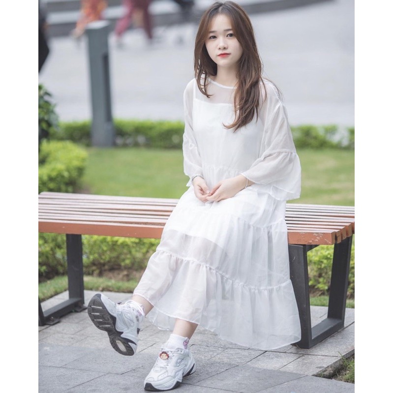 Váy nữ babydoll đi học đi chơi  thiết kế tầng thường layering dress caocaobycaochen 2 màu đen trắng có bigsize