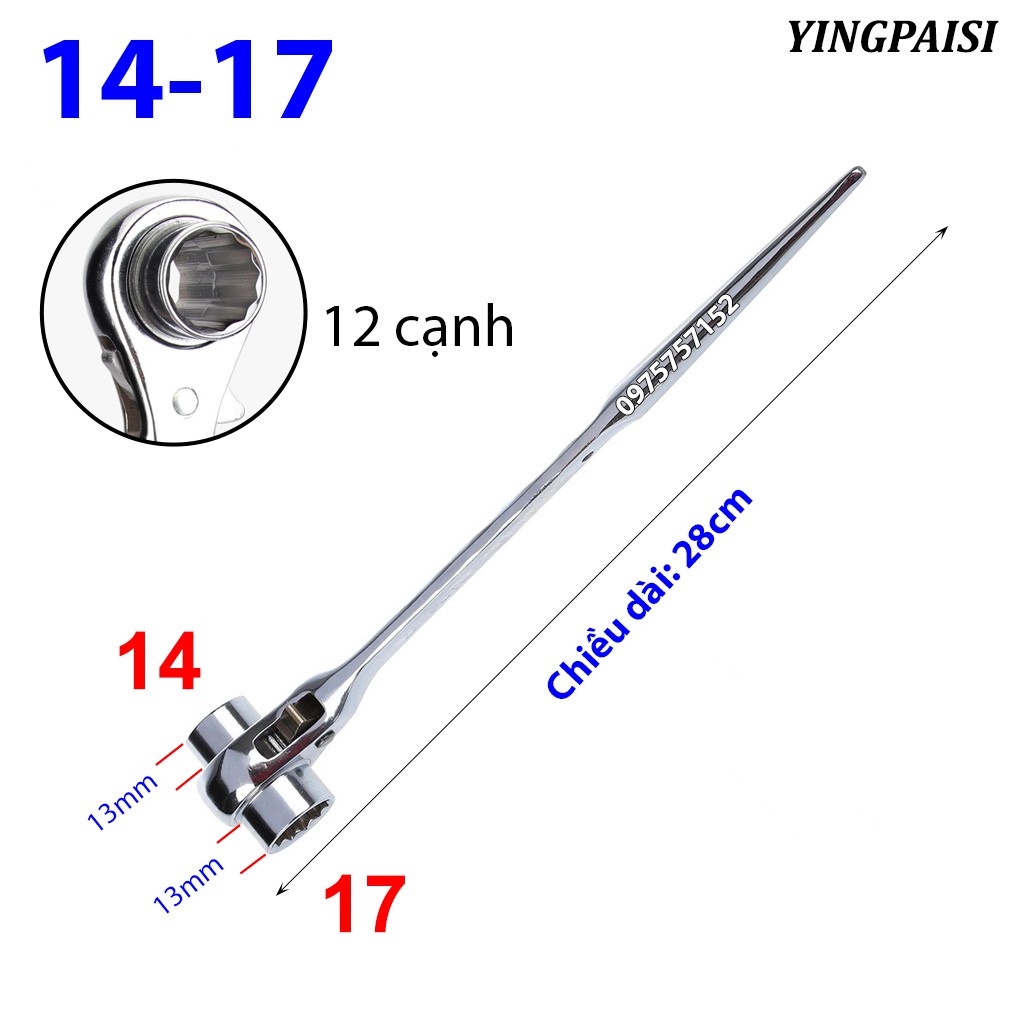 Cờ lê đuôi chuột trắng 14-17 mm, cờ lê giàn giáo tự động YINGPAISI thép CR-V, tuýp giàn giáo đa năng 2 đầu (Màu trắng)