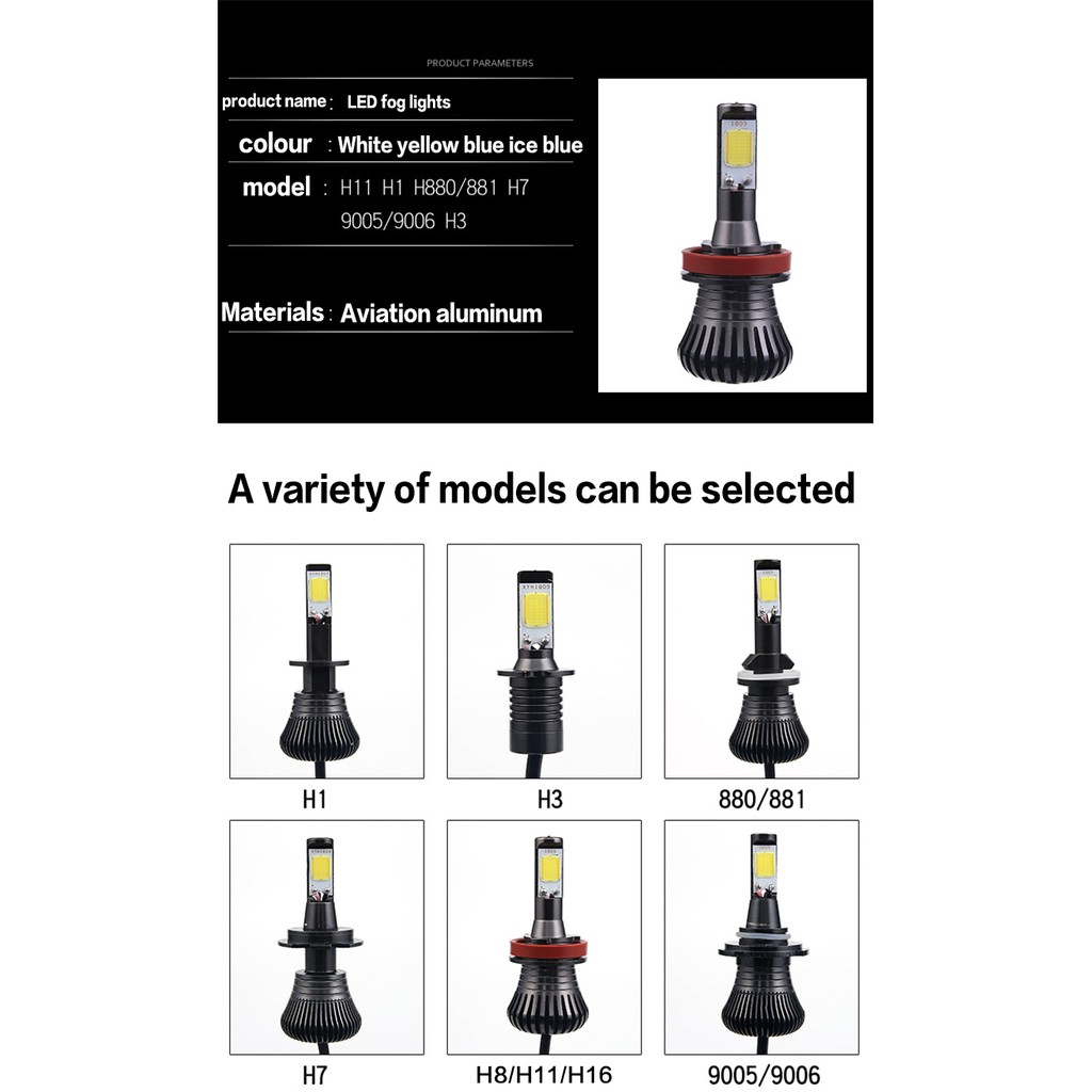 Set 2 Đèn Pha Sương Mù H11 H16 H8 H7 H3 880 881 Hb3 Hb4 9005 Hb3 9006 Hb4 H1
