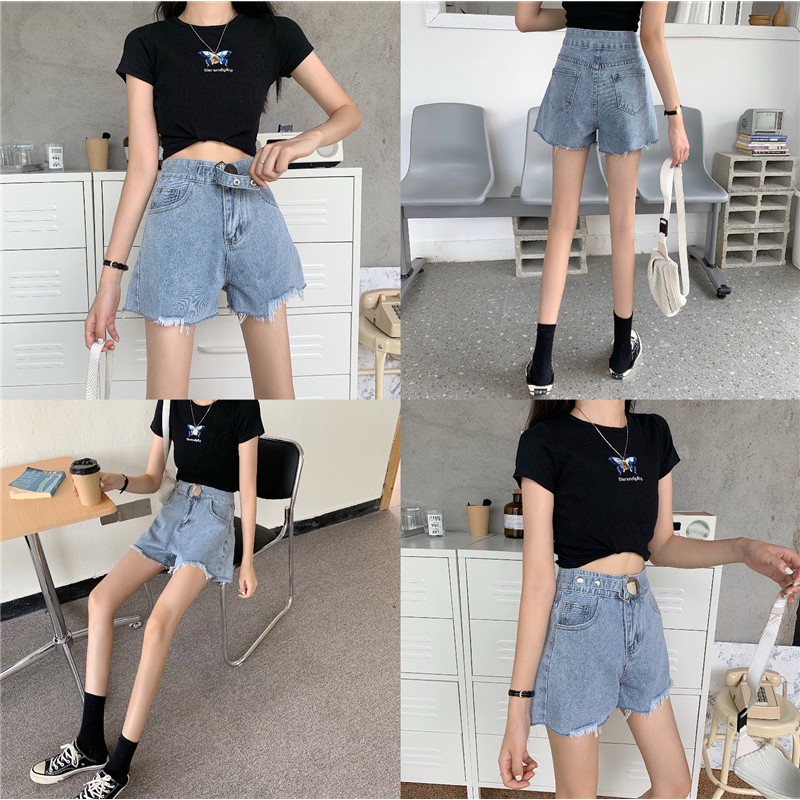 LEEVA - Short jeans nữ khóa gài cá tính S017