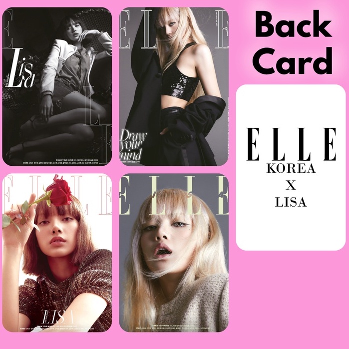 Set 4 card giấy bo góc in 2 mặt ảnh thành viên nhóm Blackpink - Rosé - Lisa - ELLE