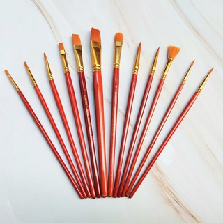Bộ Cọ 12 Cây Chuyên Dụng Giorgione Tô Vẽ Tranh Sơn Dầu, Màu Nước, Màu Acrylic - Màu vàng