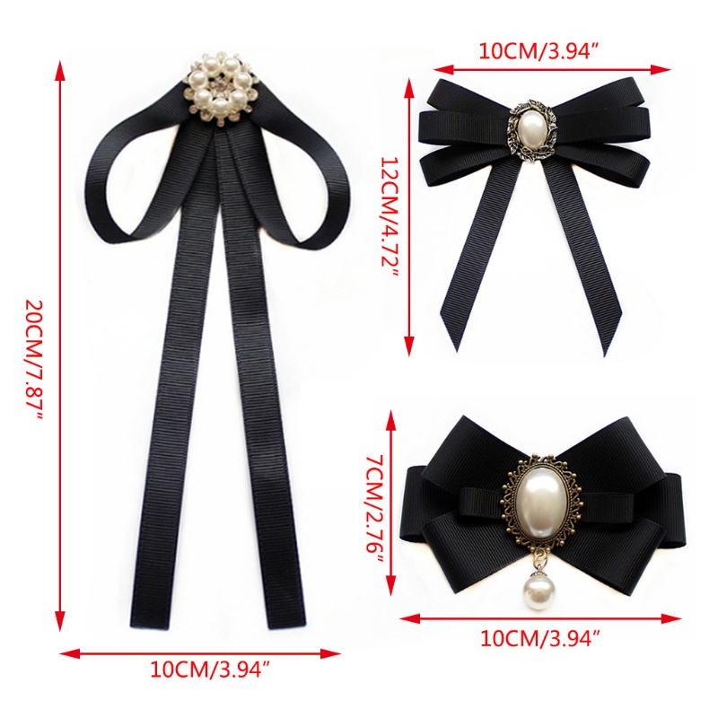 Tag cài cổ áo hình nơ đính ngọc trai nhân tạo phong cách vintage thời trang cho nữ