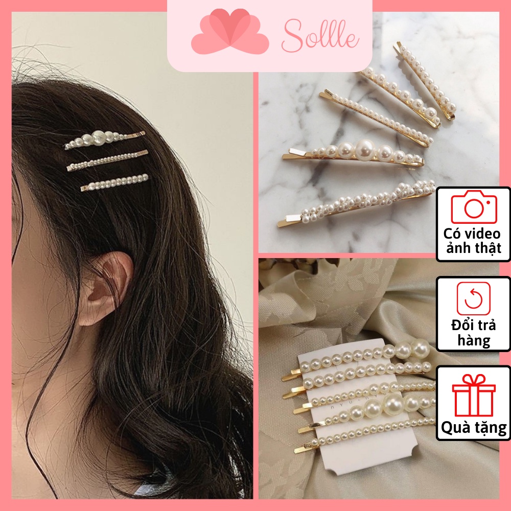 Kẹp tóc ngọc trai nhân tạo ghim phụ kiện tóc nữ Hàn Quốc đơn giản thanh lịch Sollle