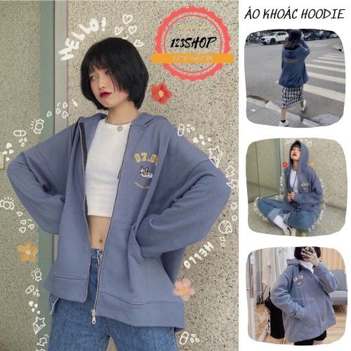 Áo Khoác nỉ nam nữ Chống Bụi 123SHOP In Hình PUPPY, vải nỉ bông nón to Form Rộng hoodie Có Dây Kéo Unisex Ulzzang