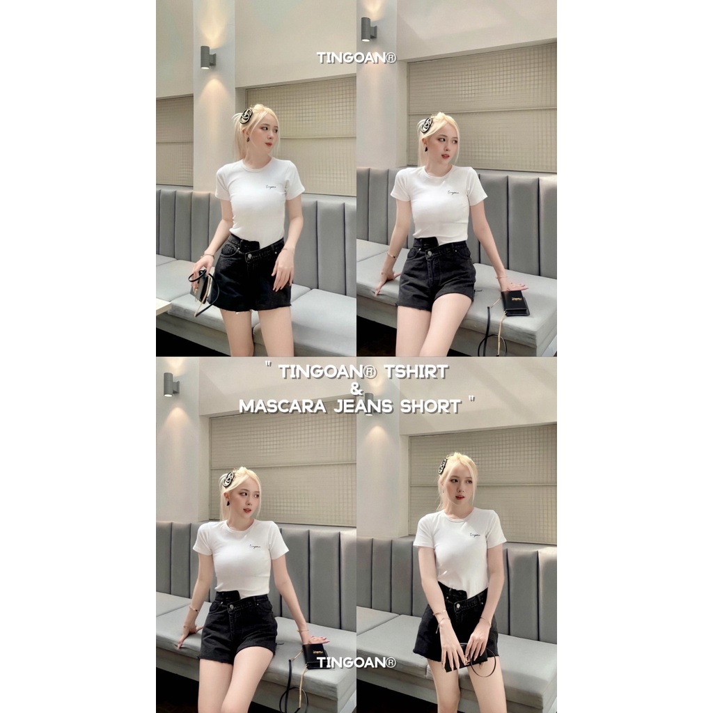 TINGOAN® - Quần short bò cắt cạp lệch màu xanh tingoan MASCARA JEANS SHORT/BLUE