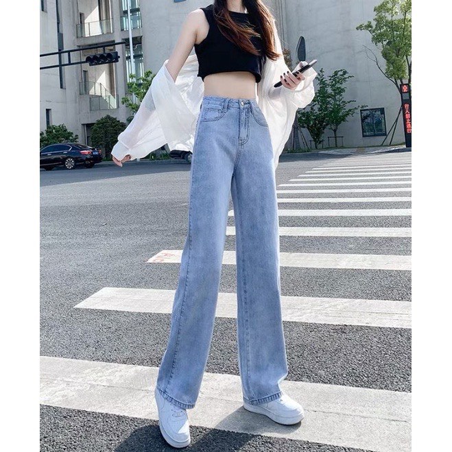 Quần jeans dài SUNNNY ống rộng suông nữ lưng cao 3 màu D1
