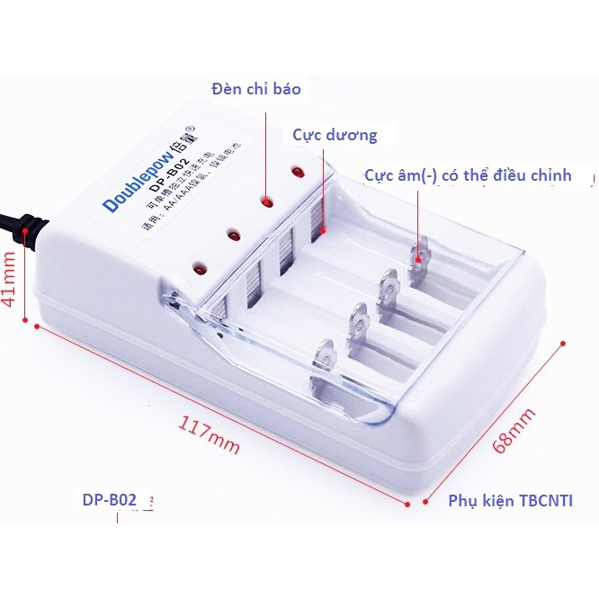 [Chưa Gồm Pin] Bộ sạc DP-B02 dùng sạc cho 4 viên pin tiểu AA hoặc AAA