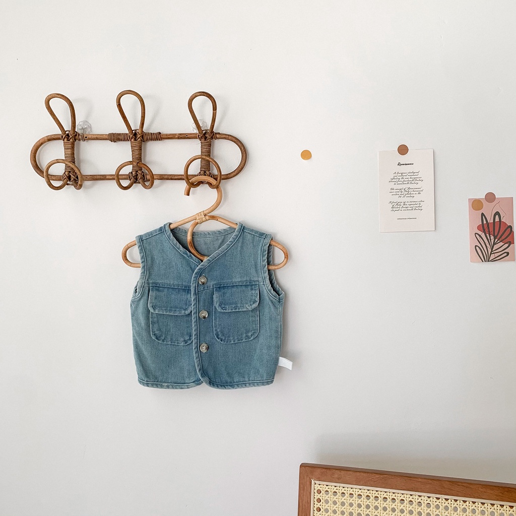 Áo Khoác Denim Không Tay Phối Nút Mở Thời Trang Mùa Hè Dành Cho Bé Trai Và Bé Gái