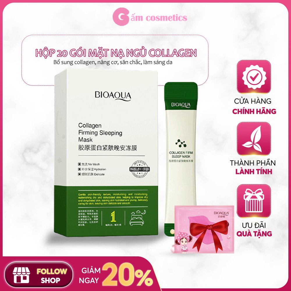 [Chính Hãng] Mặt nạ ngủ thạch collagen tươi Bioaqua hộp 20 gói nâng cơ dưỡng da săn chắc mỹ phẩm nội địa Trung