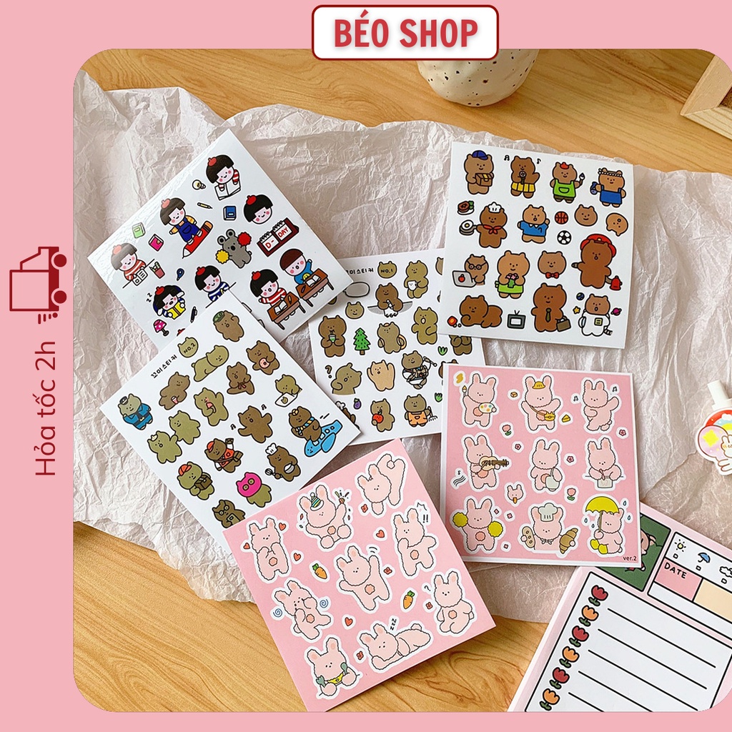 Miếng dán sticker Béo shop hình bé gái gầu thỏ động vật hoạt hình dễ thương ST12