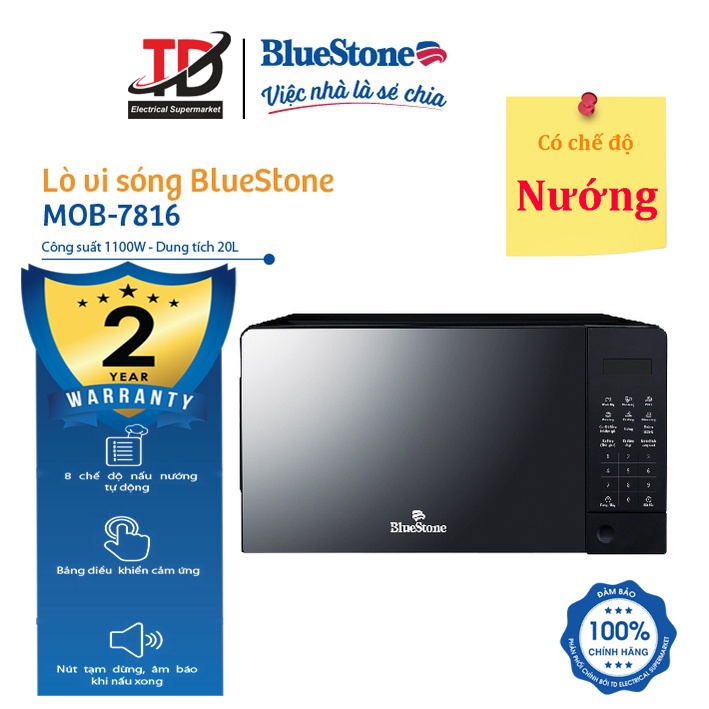 Lò vi sóng điện tử BlueStone MOB-7816 Dung tích 20L - Công suất 1100W - 8 chế độ nấu - bảo hành chính hãng 2 năm