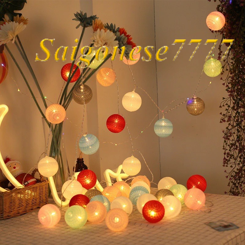 (Điện/Pin/USB) Dài 2 Mét 20 Bóng Đèn Cầu Mây Đèn Led Bóng Tròn Cotton Ball Trang Trí Decor Tiệc Cắm Trại Phòng Ngủ