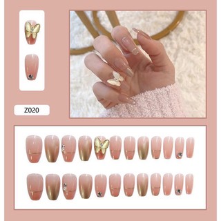 |SẴN| Set 24 móng tay giả hoạ tiết 3D nổi, đính đá charm, Blackpink, đính nổi bướm