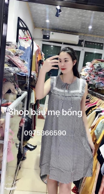Váy bầu lanh cổ ren mã 01