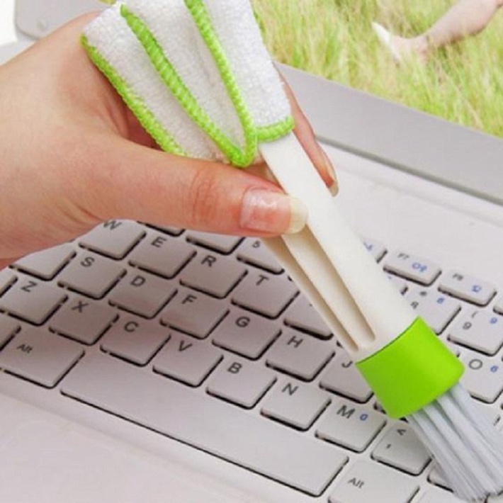 Chổi vệ sinh 2 đầu màu xanh - Hỗ trợ làm sạch cửa gió điều hòa ô tô xe hơi, bàn phím, đồ gia dụng