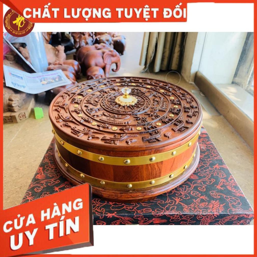 [ HÀNG CAO CẤP ] Khay Đựng Bánh Kẹo Mứt Tết Bằng Gỗ Trống Đồng Đông Sơn Gỗ Hương - BẢO HÀNH 1 ĐỔI 1