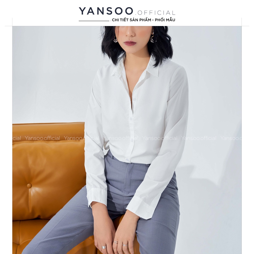 Áo sơ mi nữ Yansoo dài tay form rộng kiểu sơmi màu trắng xanh đẹp thời trang công sở đi học A01