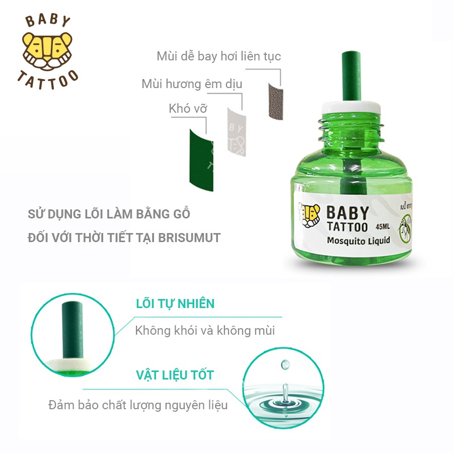 BABY TATTOO Combo 3 Bình Tinh Dầu Đuổi Muỗi Bổ SungDung Không Khói Không Mùi An Toàn Cho Bé, Chống Muỗi Tuyệt Đối