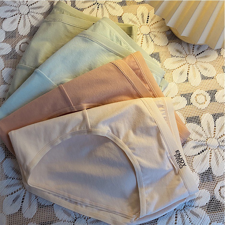 SET 5 quần lót bà bầu cotton kháng khuẩn cho bà bầu và sau sinh cạp chéo thấp thoáng khí trong thời kỳ mang thai