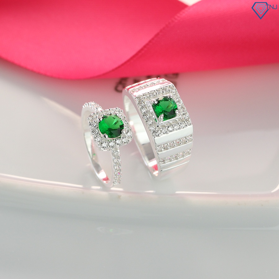 Nhẫn đôi bạc 925 nam nữ đính đá xanh lá ND0301 Trang Sức TNJ