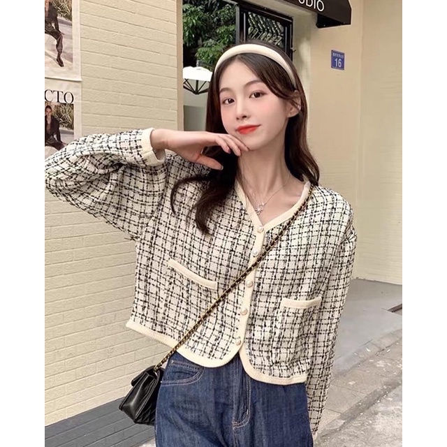 Áo cardigan dáng ngắn vải tweet