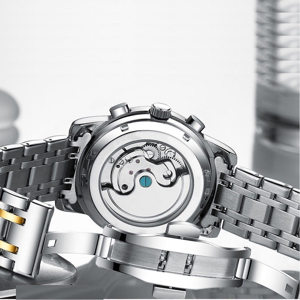 Đồng Hồ Cơ Nam AOKULASIC AUTOMATIC Dây Thép Đúc Đặc Khóa Bướm Kính Tráng Saphia Chạy Lịch Tháng, Ngày, Thứ Cao Cấp AOK79