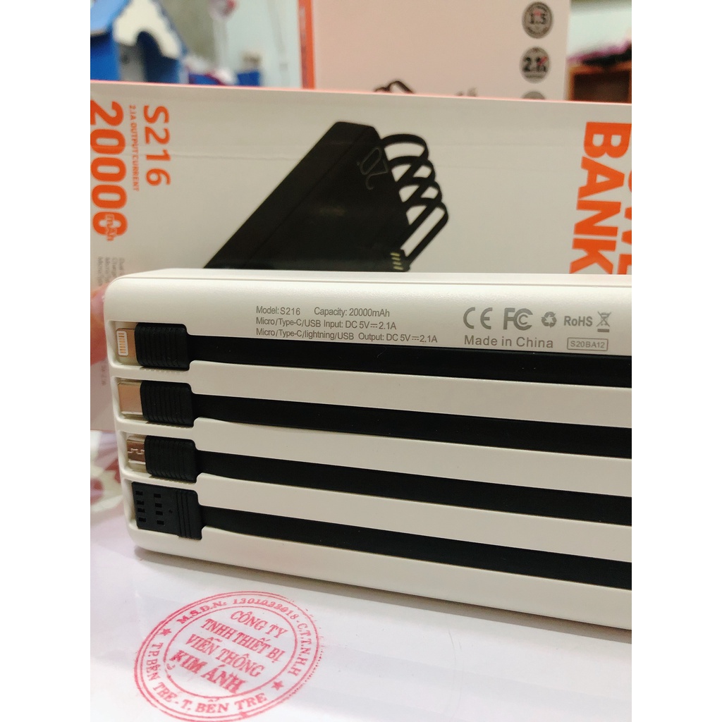 Sạc Dự Phòng SYC S216 20000 mAh kèm cáp sạc iPhone Android và Type-C, Hàng chính hãng