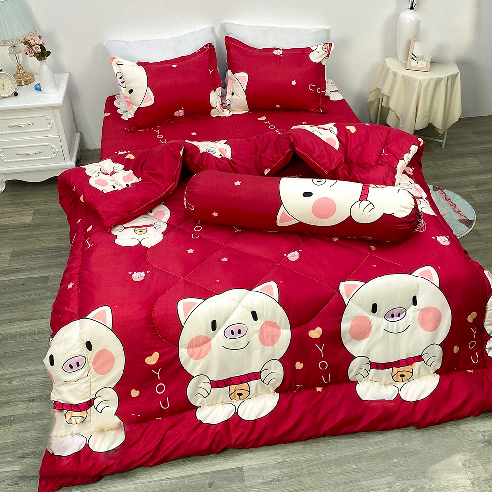 CHĂN PHAO Ga Gối poly cotton [Loại Đẹp] [ 1 Chăn phao + 1 Ga chun + 2 Vỏ gối nằm + 1 Vỏ gối ôm ]