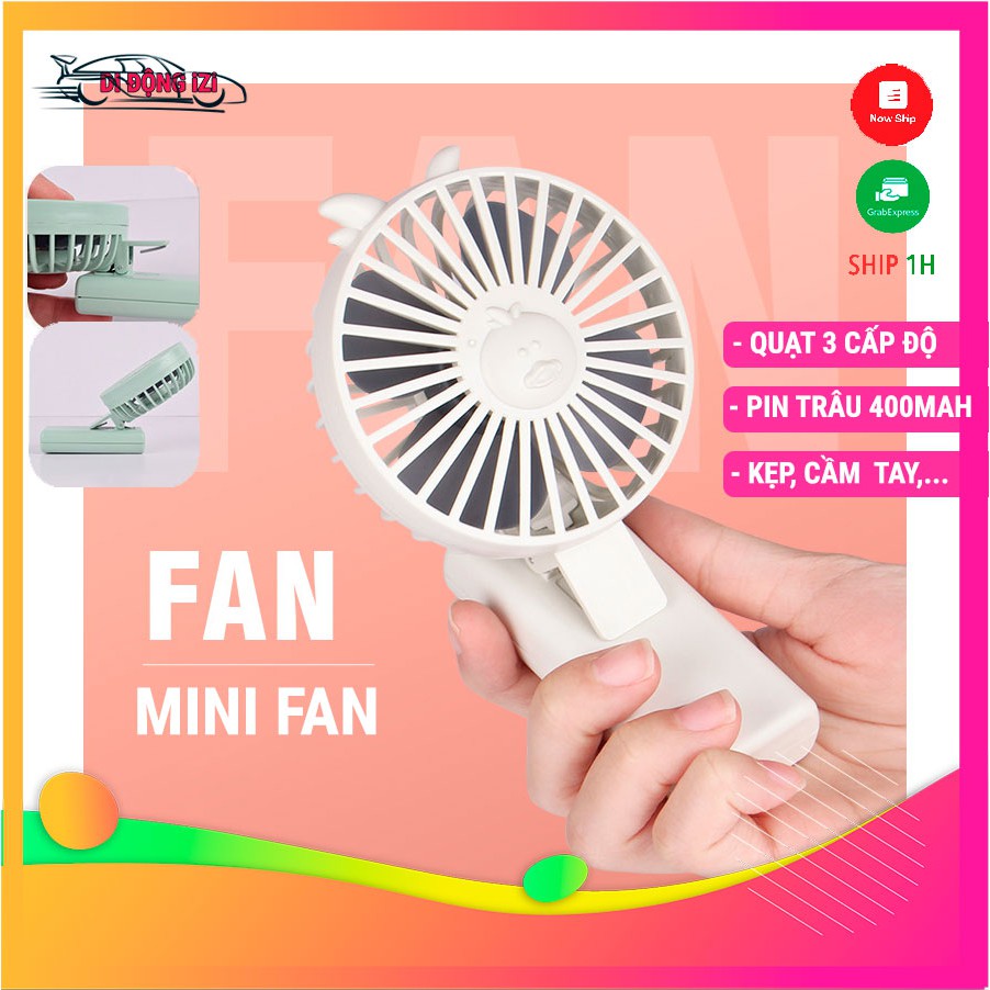 Quạt Tích Điện Đa Năng Mini Fan - Quạt 3 Cấp Độ, Pin Trâu, Nhỏ Gọn, Dễ Thương [CHẤT LƯỢNG CAO]