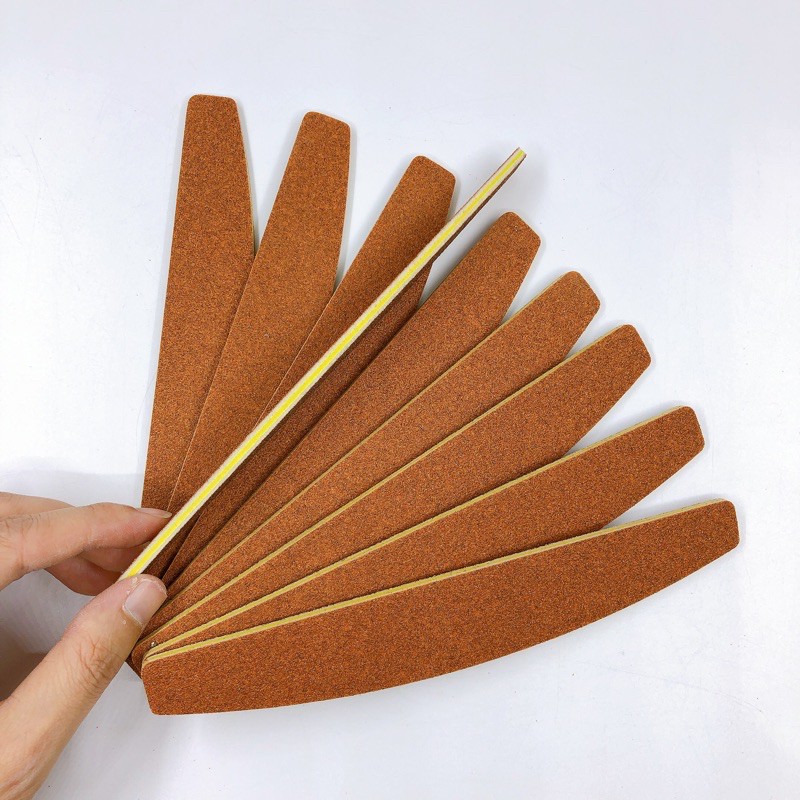 Một cây dũa móng tay giả bột đắp nhám da bò nâu chuẩn hàng xuất cao cấp độ nhám 80 hai mặt giấy nhám Mỹ