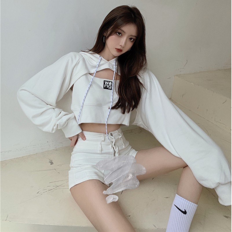 Áo Hoodie Croptop Tay Dài Form Rộng Kiểu Dáng Hợp Thời Trang