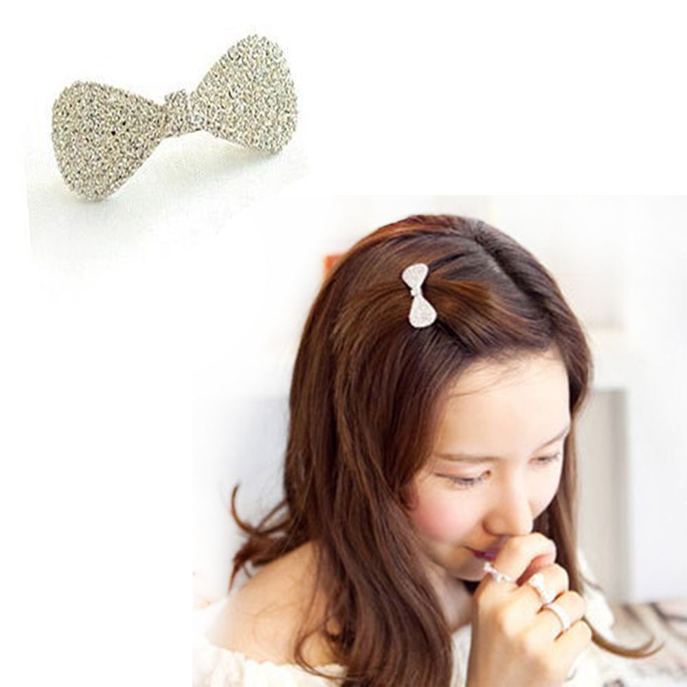 Kẹp Tóc Nơ Đính Đá Pha Lê Phong Cách Hàn Quốc