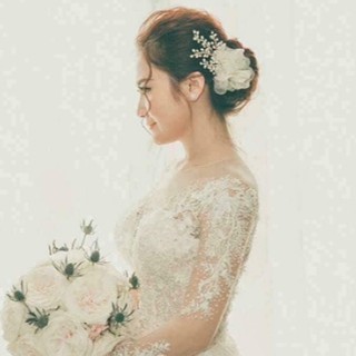 [Phụ kiện tóc] Kẹp hoa voan phối đá màu trắng - MS135