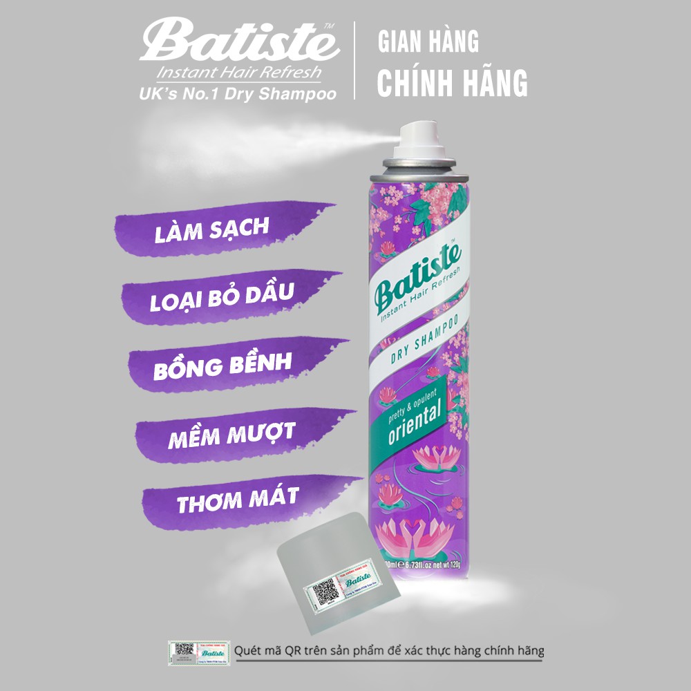 Dầu Gội Khô Batiste Dry Shampoo Mini Size 50ml, Full 200ml Hết Ngứa, Hết Bết Dính Tóc Bồng Bềnh Bóng Mượt Tức Khắc