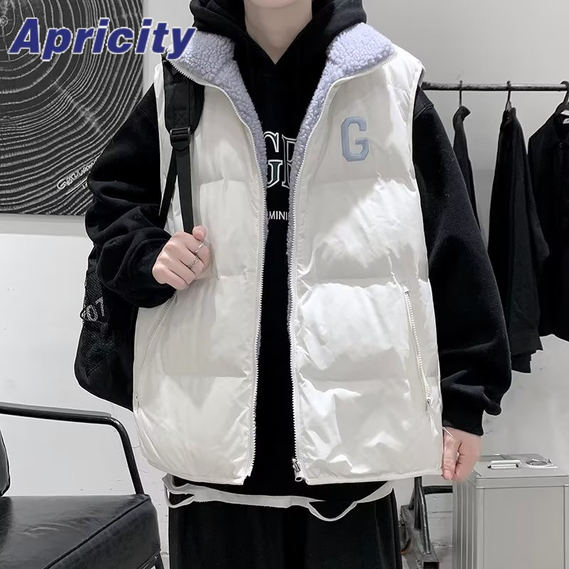 Aprilicity Áo Khoác Đệm cotton Len Lông Cừu Dày Dặn Hai Mặt Có Khóa Kéo Phong Cách Hàn Quốc Mới Cho Nam Và Nữ